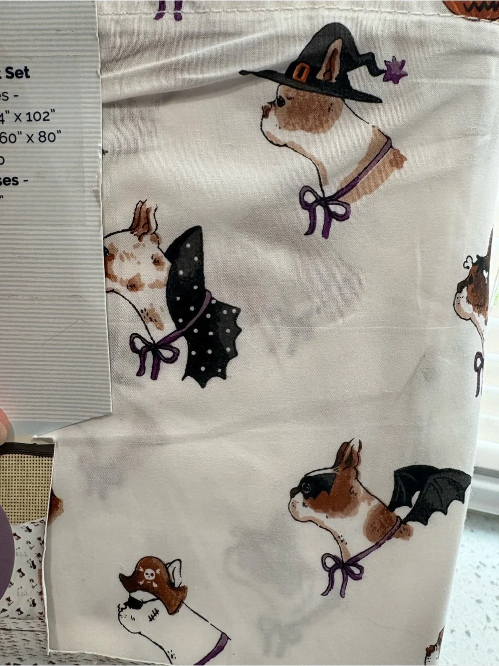 NEW Cath Kidston “Spooky Dogs” Halloween Dog Print Queen Sheet Set-White/Brown